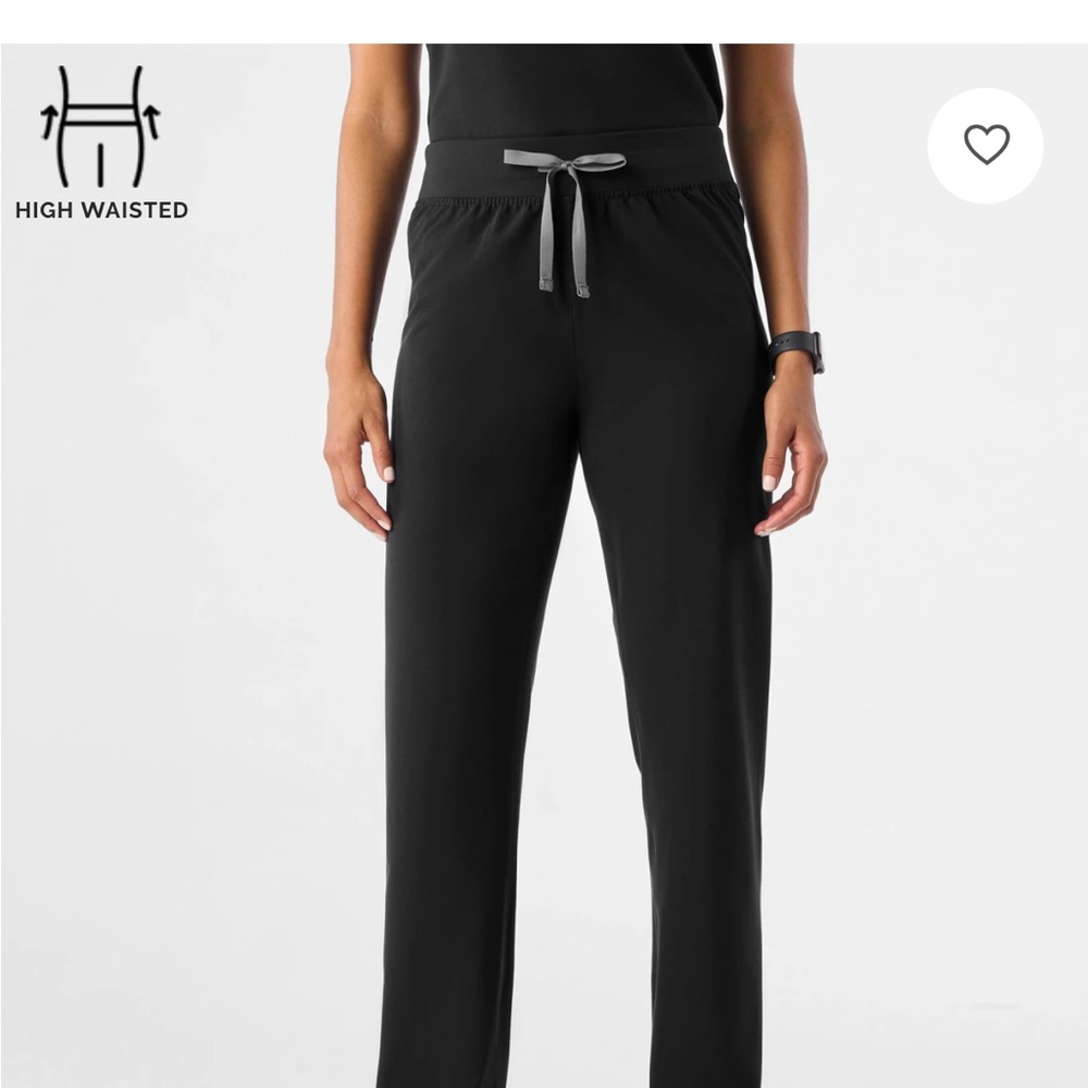 FIGS High-Waisted Black Livingston Pants with Gray Drawstring